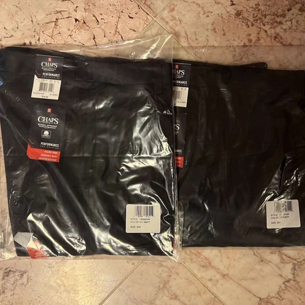 Bundle of 2 CHAPS Performance Navy Pleated Pant - Boys 20 HUSKY * NEW